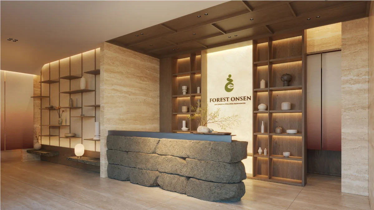 Sảnh đón của tổ hợp khoáng nóng Forest Onsen