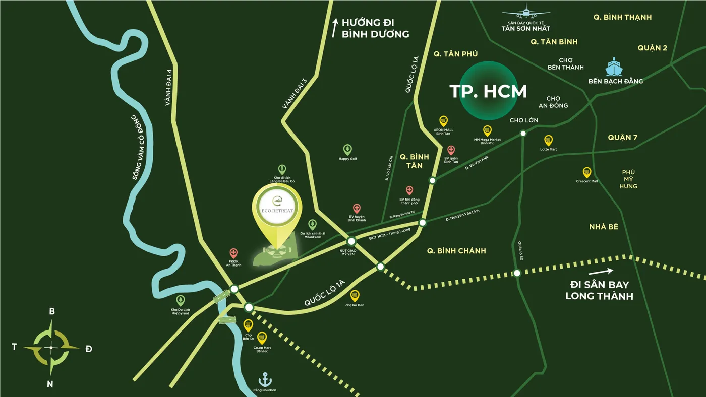 Sơ đồ vị trí Eco Retreat và các tuyến kết nối về TP.HCM